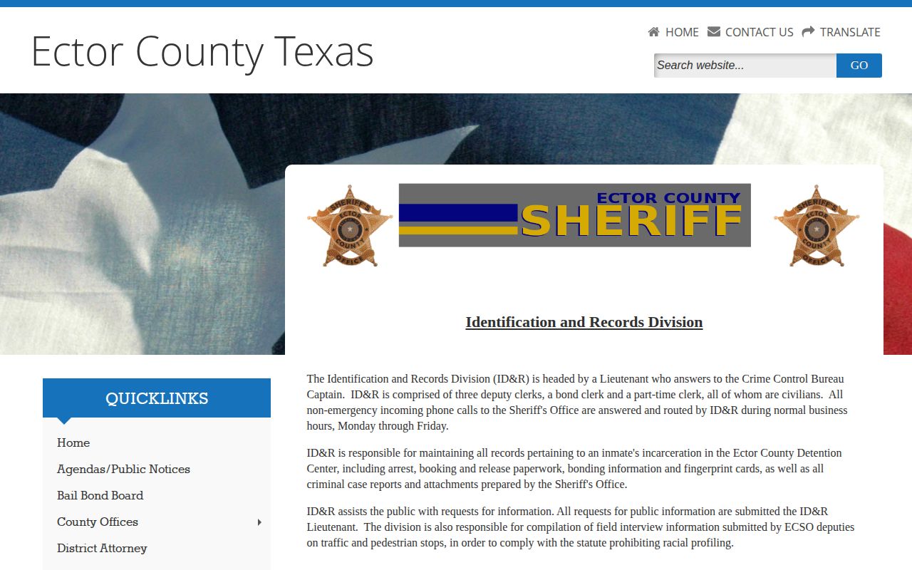Ector County release records ID and Records Division source